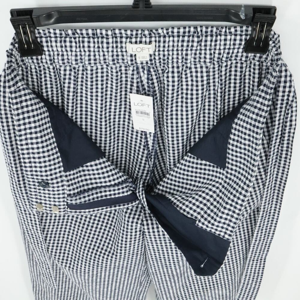 Loft Pants Womens Small Black White Seersucker Check Wide Leg Belt Beach New - Picture 12 of 12